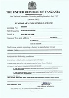 Temporary Industrial License 